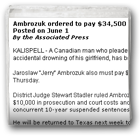 Ambrozuk ordered to pay $34,500